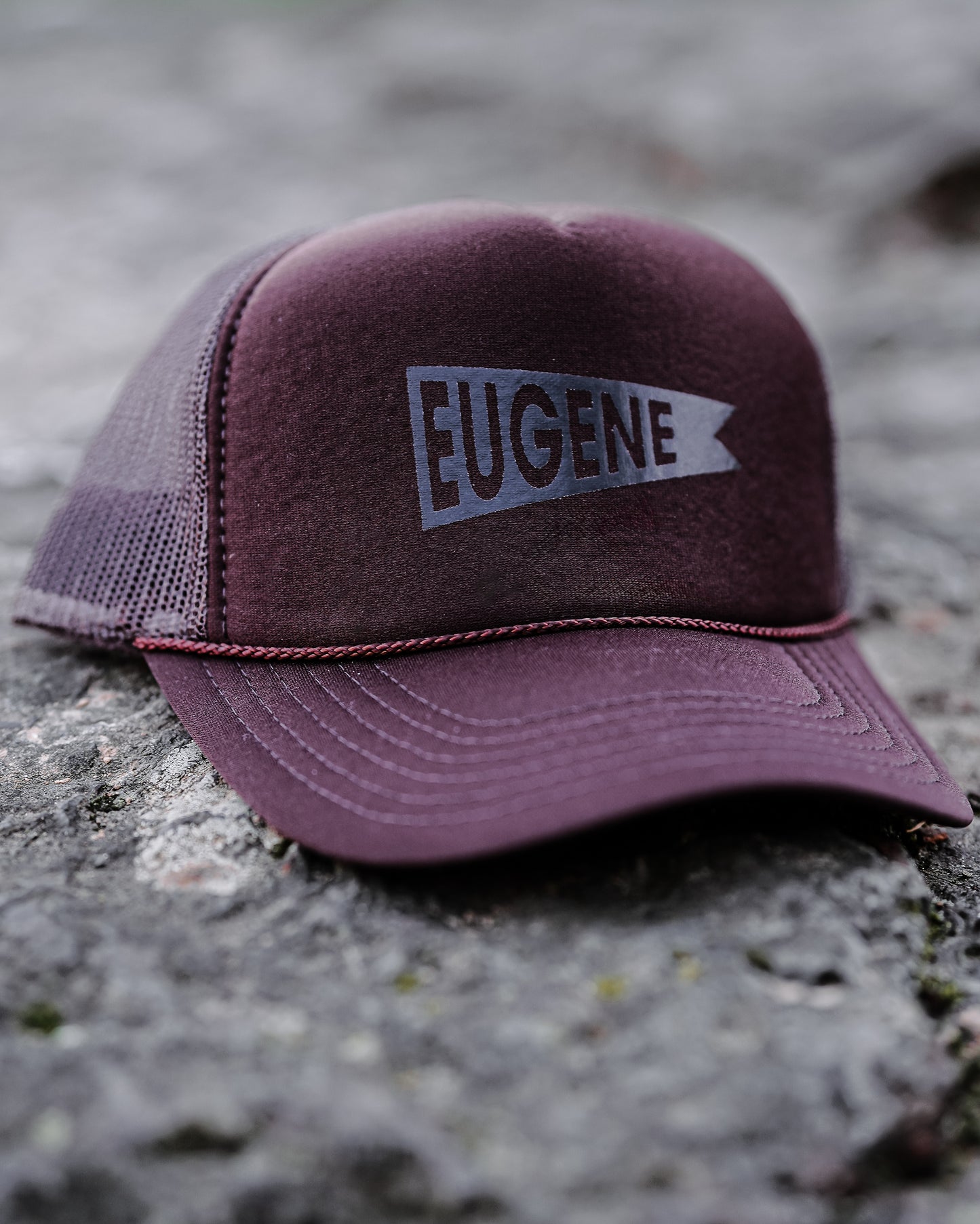 College Town Gear Eugene Pennant Foam Trucker Hat (Brown)