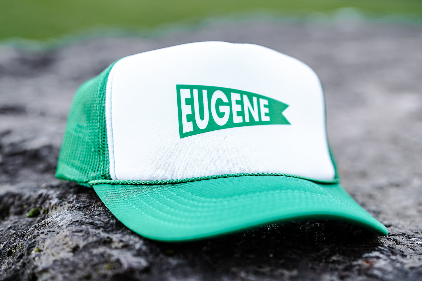 College Town Gear Eugene Pennant Foam Trucker Hat (Kelly Green/White)