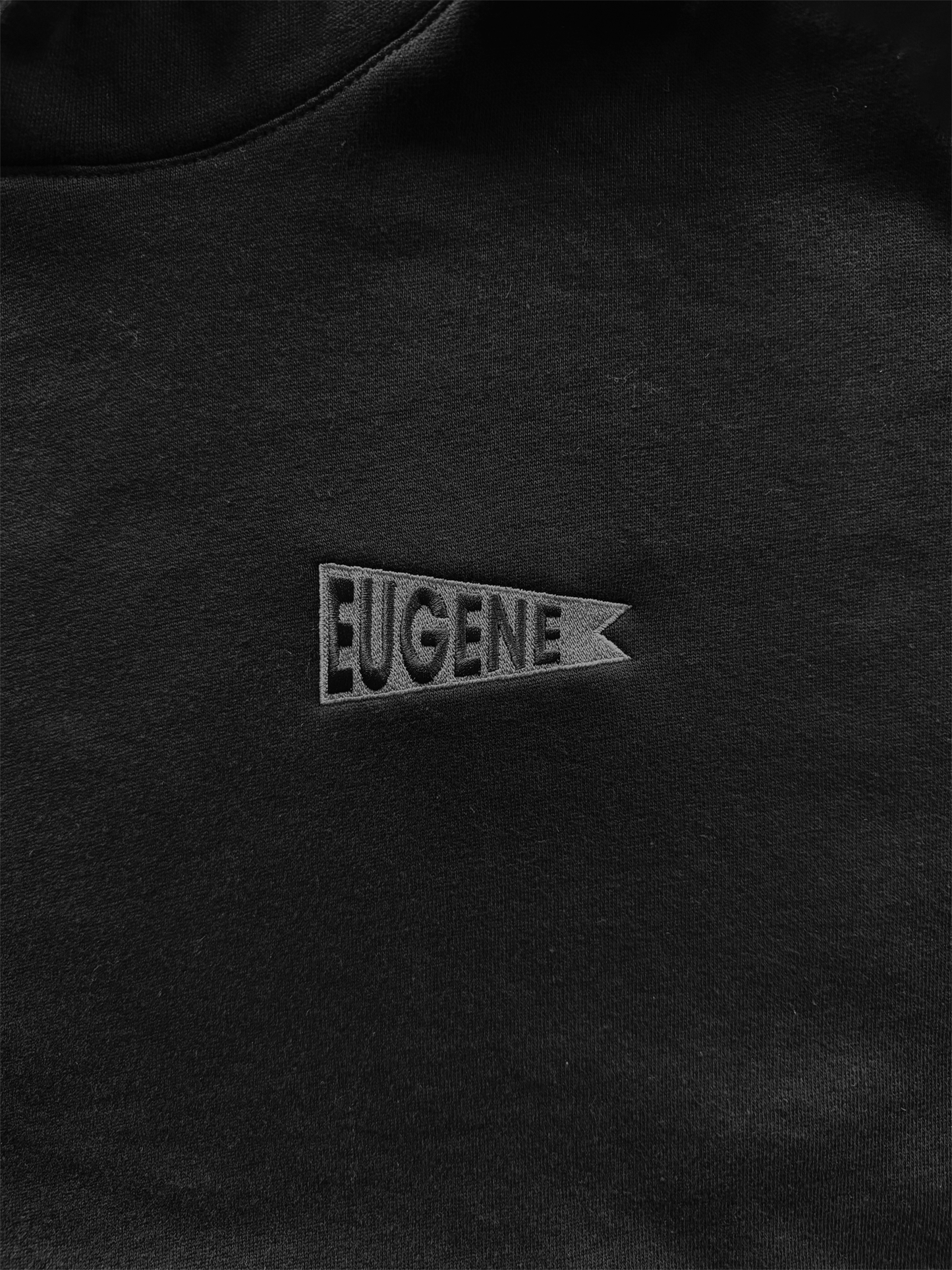 College Town Gear Eugene Pennant Midweight Hoodie (Black) Closeup